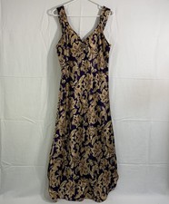 Adonna Vtg Women s Nightgown Med Long Nighty Royal Purple Gold Silky Night Dress