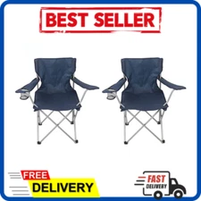 (Set of 2) Camping Folding Chair with Cup Holder and Carry Bag, Blue NEW