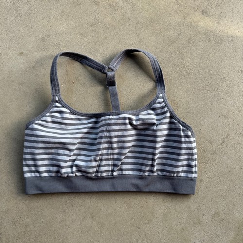 Athleta Up-Tempo Sports Bra Size Medium Silver/Gray Stripe Seamless Workout Gym