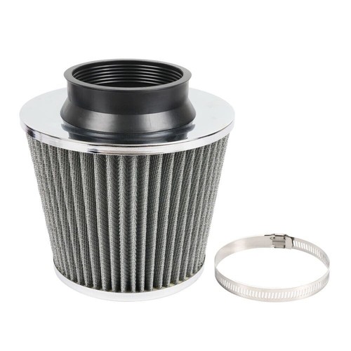 3" 76mm High Flow Inlet Cold Air Intake Cone Replacement Dry Air Filter Silver - Foto 2 di 13