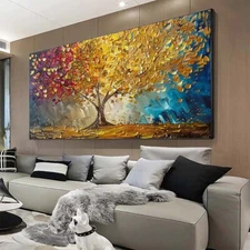 Modern Red Abstract Painting Golden Tree 3D Oil Painting Hand Painted On Canvas