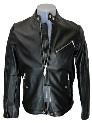 Brandneu mit Etikett hervorragende Diesel L-CASE-KA A00270 0JAYE Lederjacke UVP 899 £ Größe Medium