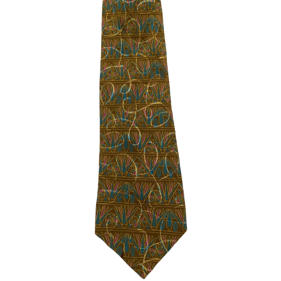 Corbata ITALO FERRETTI Para Hombres 100% Seda ITALIA Lujo Geométrica Marrón/Turquesa Usada en Excelente Condición Foto 2 de 3