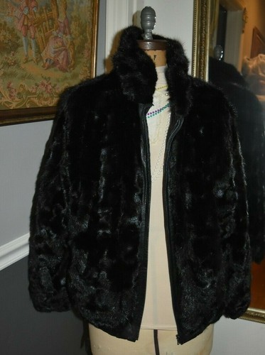 black leather mink fur jacket coat 