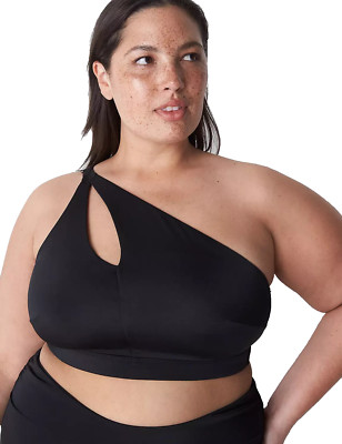 Cacique~New With Tag~Black No-Wire Keyhole One-Shoulder Swim Bikini Top~Size 32W