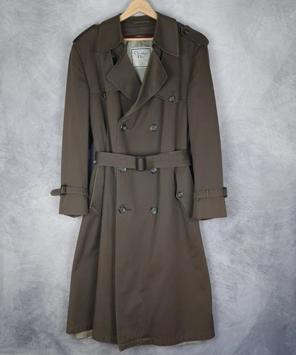Vintage Christian Dior Monsieur Trench Coat Mens 40R Brown Wool Blend Lined Belt