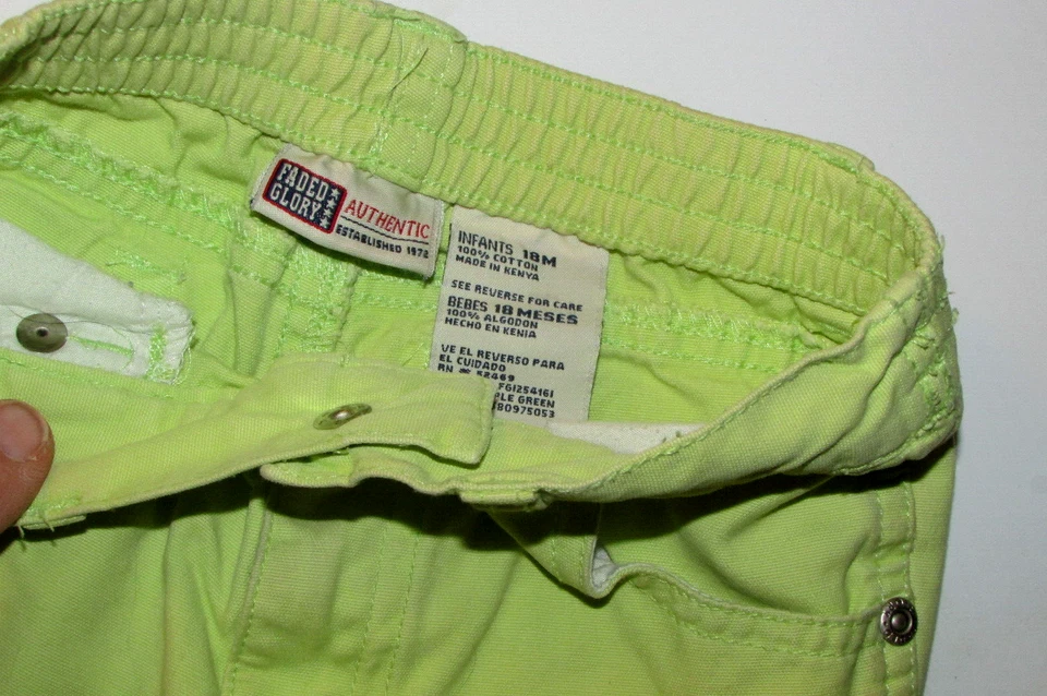 Faded Glory Unisex PANTALONES CORTOS 18M Beige 5 Bolsillos Cinturón Lazos Cremallera Botón (L-4) Foto 3 de 3