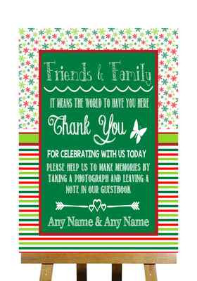 Rot & Grün Winter Weihnachten Danke Gästebuch Personalisiert Hochzeit Schild