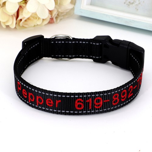 Personalised Embroidered Dog Collar Custom Name Number Puppy ID Reflective S-XL - Picture 19 of 30