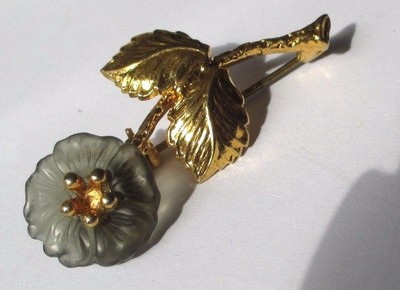Broche Vintage Rose En Pâte De Verre - Couleur Or, Occasion Bon état, Bijou Fantaisie