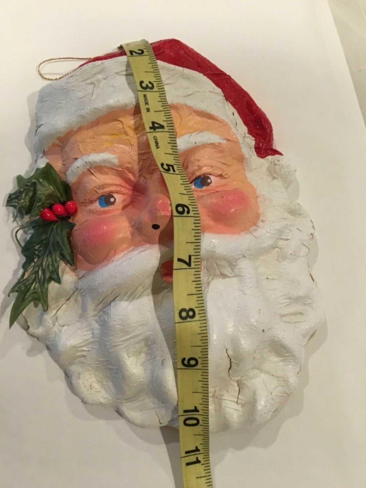 Vintage PAPER MACHE SANTA FACE HEAD WALL HANGING Christmas 11" DISPLAY