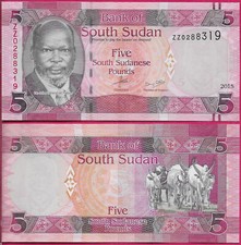 SUDAN SOUTH 5 SUDANESE POUNDS 2015 UNC ZZ,SANGA JUBA CATTLE OF THE DINKA PEOPLE,