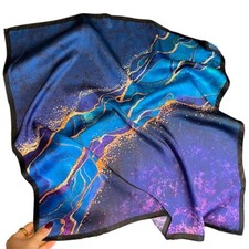 100 Mulberry Silk 26" Square Scarf Women Neckerchief Wrap Blue Purple Scrawl