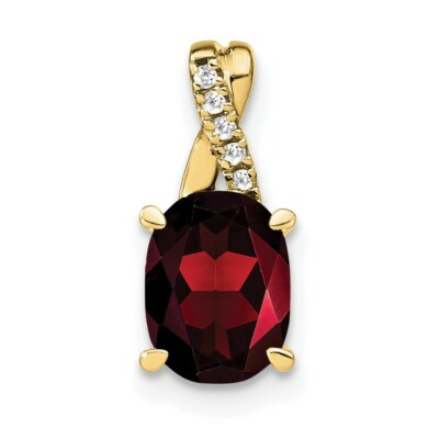 Anhänger 10 Karat Gelbgold ovaler Granat und Diamant