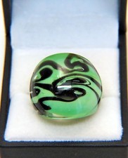 Bohemian Blown Glass Bling Ring Green with Black Swirl Size 8 or 8.75