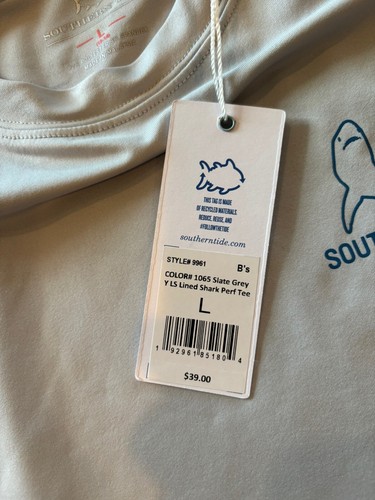 NWT Southern Tide Shirt Boys Slate Gray Shark Long Sleeve Performance Tee Large - Picture 5 of 5