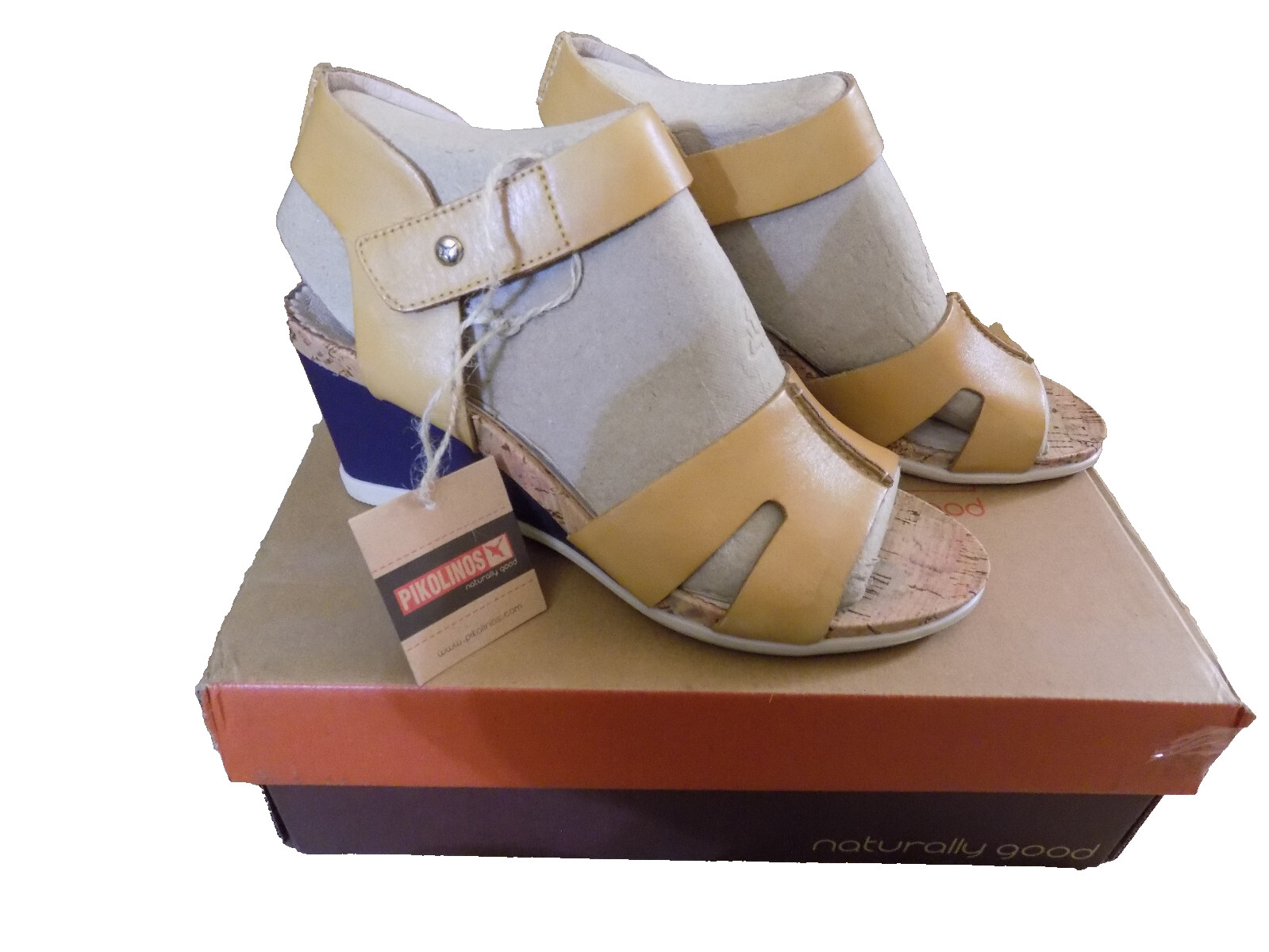 Sandalias Pikolinos color camel tostado Mostaza cuero correa al tobillo tacón de cuña 37 6,5 LN