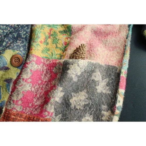 Damen-Cardigan Pastoral-Stil V-Ausschnitt Blumen Patchwork Retro Strickwaren Pullover - Bild 9 von 17