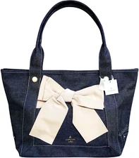 LANVIN en Bleu Japan Large Tote Bag Big Grosgrain Ribbon Denim Navy NWT