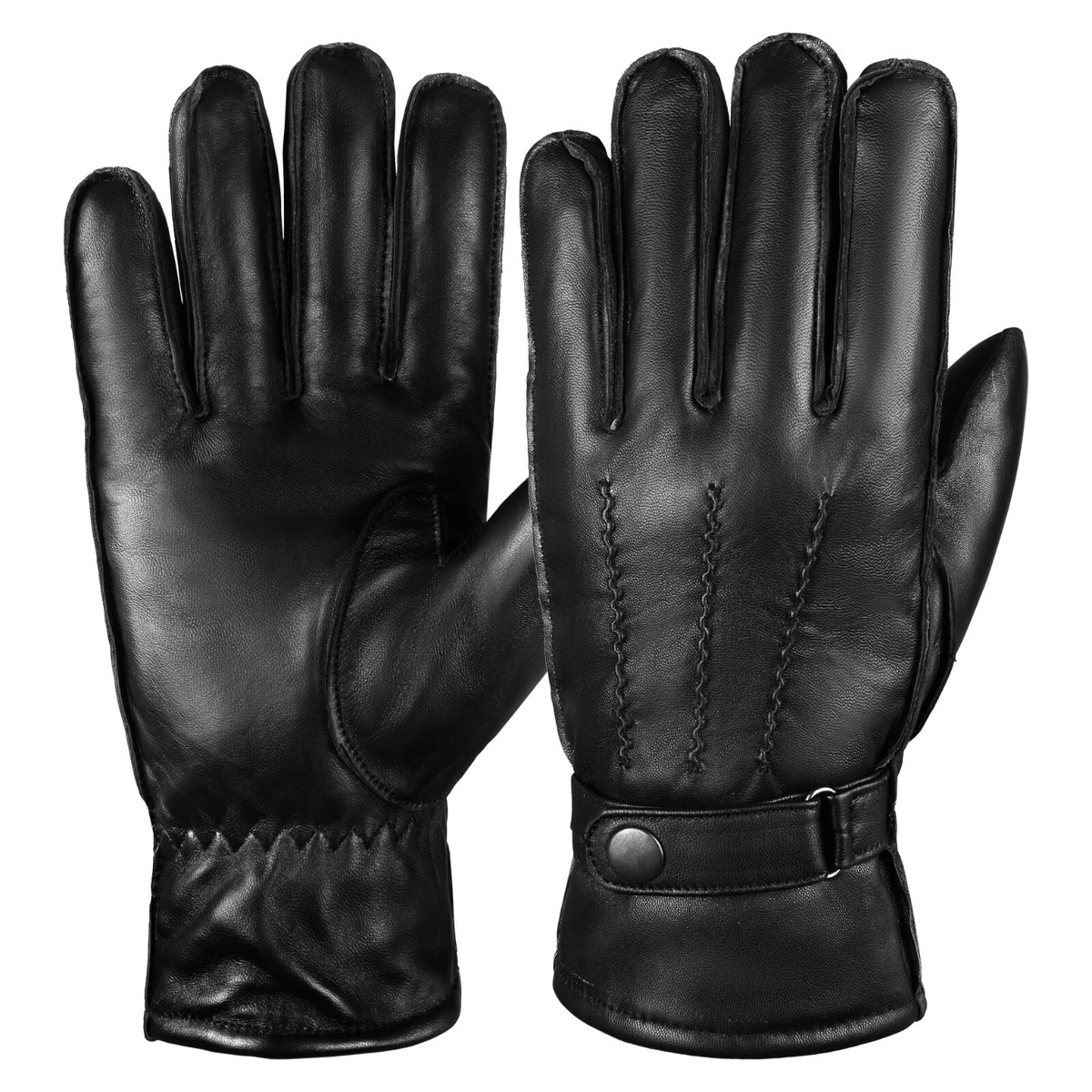 Men Cold Weather Dress Gloves Genuine Leather Driving Gloves Black