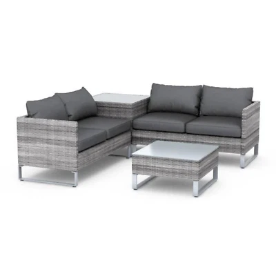 BILLYOH Rattan Garden Furniture Set 4 Seater Corner Sofa Dining Set with Table Outdoor