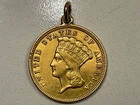 1856 Indian Princess Three $3 Dollar Gold, Old US Gold Coin & Gold Bezel