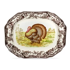 Vintage Spode Woodland 19" Octagonal Turkey Platter Thanksgiving Serving Platter