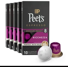 Peet's Ricchezza Espresso Capsules 10 Count Medium Roast Intensity 8 Coffee 50ct