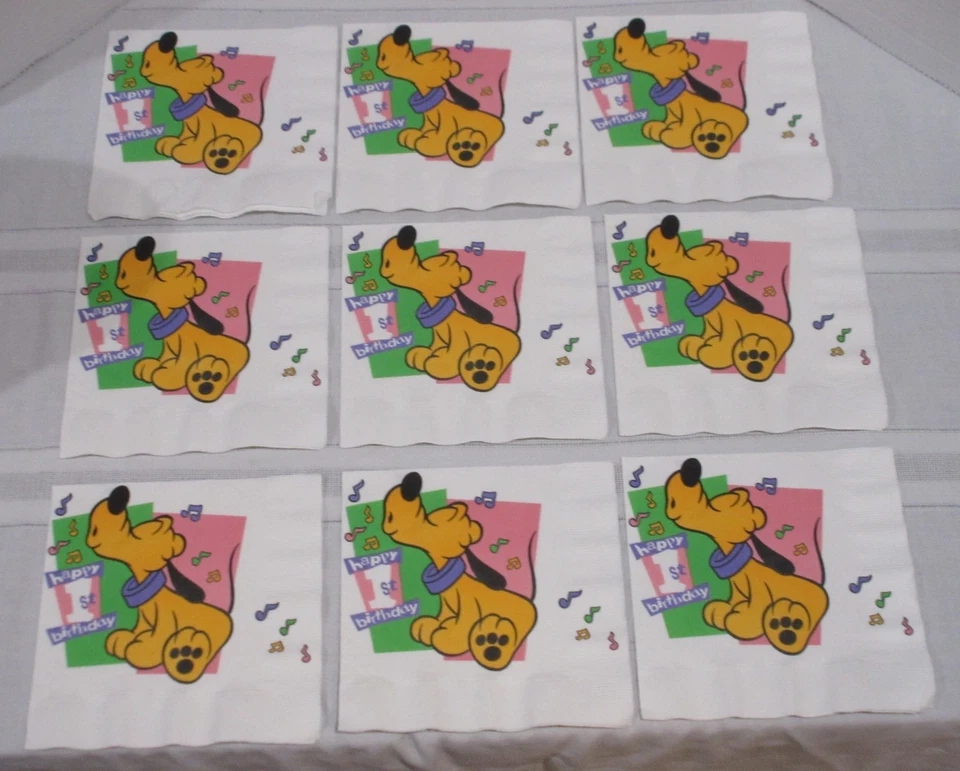 Lote De 9 Servilletas Fiesta Plutón Bebé Primer Cumpleaños Disney Tarjetas Sello Foto 4 de 4
