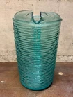 Vtg Anchor Hocking Soreno Glass Pitcher, Turquoise Aqua, Pressed Bark, MCM EUC