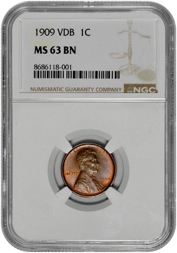 1909 VDB 1c Lincoln Wheat Cent NGC Graded MS 63 BN in New Holder