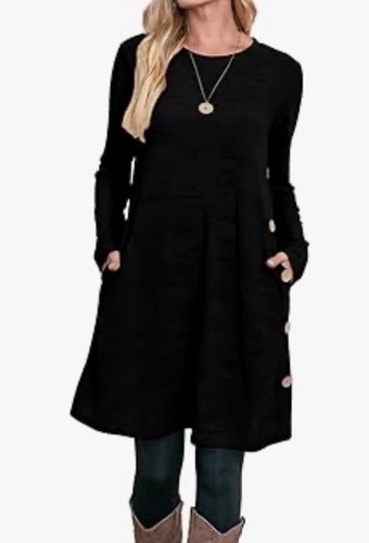 Long Sleeve Sweater Dress with Pockets Side Button Detail Womens Size Medium NWT - Picture 2 of 9