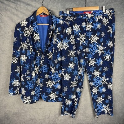 Shinesty Suit Mens 44 Jacket 38x30 Pants Snowflake Holiday Christmas Novelty