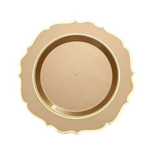 10 GOLD 10.5" Round Plastic Dinner Plates GOLD Scalloped Rim Events Wedding - Bild 3 von 8