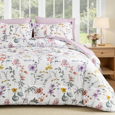 King Comforter Set, White Botanical Floral Comforter Sets King Size for All Seas