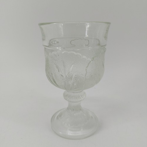 Indiana Glass Pebble Leaf Cabbage 6oz Water Goblet Wine Glass Footed Cups Set 5 - Picture 2 of 13