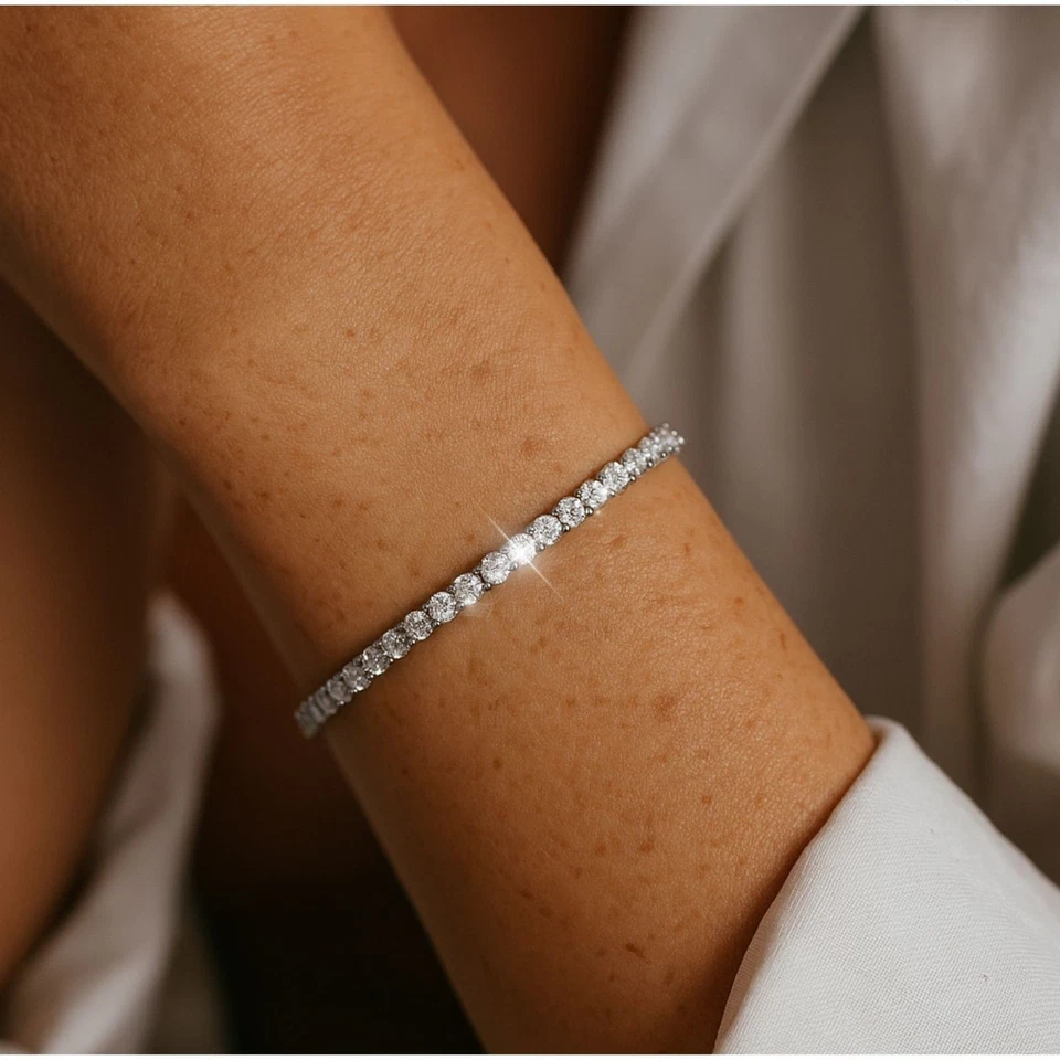 2.80 Ct D/VVS Lab Grown Round Diamond Tennis Bracelet White Gold - Ready To Ship - Image 3 of 4