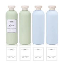 Travel Shampoo Bottles 13.5 Oz Refillable Squeeze Flip Cap Blue Green Toiletries