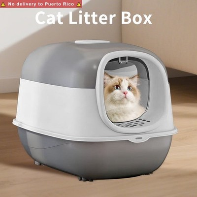 Cat Litter Box, Fully Enclosed Large Front-Entry Kitty Toilet with Flip-Top Lid