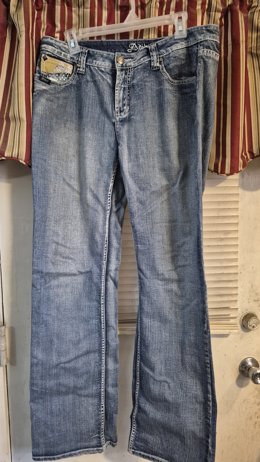 Adiktd Bootcut Jeans Blue Denim Embellished Stretch Pockets Women's Size 14