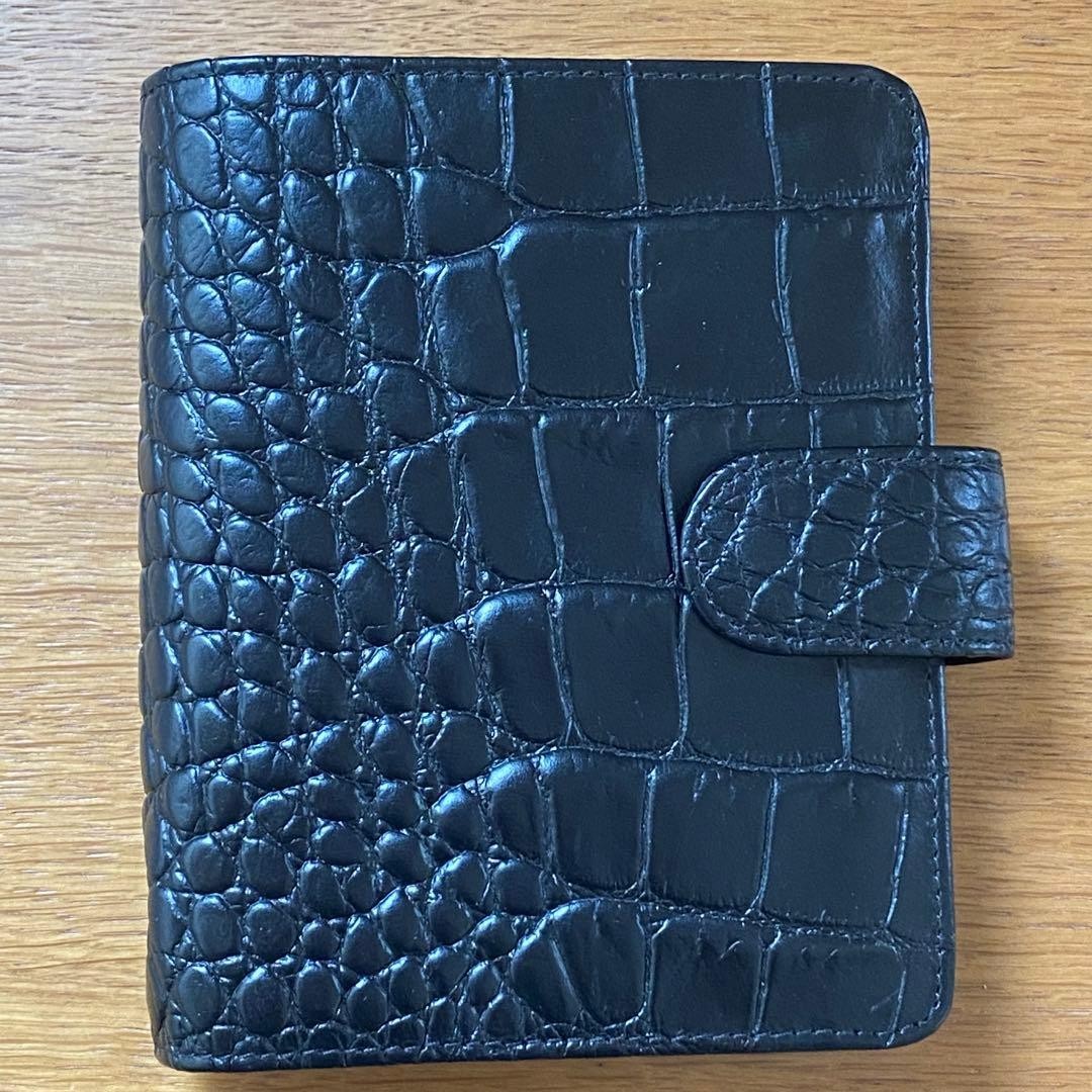 FILOFAX Classic Croc Pocket Organizer in Black Italian Calf