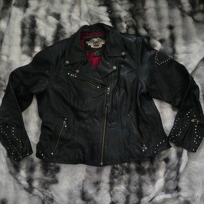 Vintage Harley Davidson Women s Studded Leather Motorcycle Jacket 2XL Rare