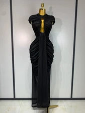 Schiaparelli Style Luxury Cut Out Mesh Bodycon Dress. Sexy Evening Party Gown