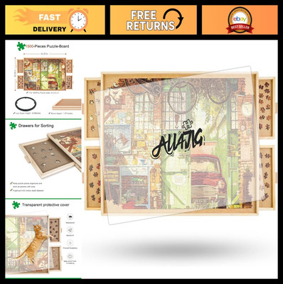 1500-Piece Rotating Puzzle Board with 4 Drawers & Cover, 25''x34'' Portable Jigsaw