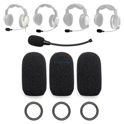 3 Mic Foam Covers+3 O-Rings for Lightspeed Zulu 3 , Sierra, Tango, PFX Headset