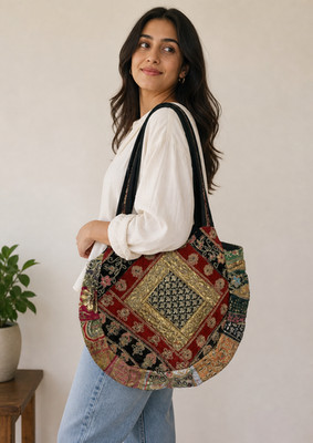 NWT Sacred Threads Magic Carpet Embellished Patchwork Colorful Lined Bag