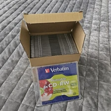 Verbatim 4x CD-RW Discs Printable Silver, Box of 20 with Jewel Cases 700MB/80min
