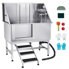 Uimoso 34"/38"/50"/61"/62" Pet Dog Grooming Tub w/ Stair  Ramp Stainless Steel