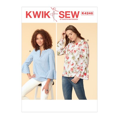 Kwik Sew 4246 XS-XL Peasant Top Flared Bell Sleeves Notch V Neck Loose Pattern