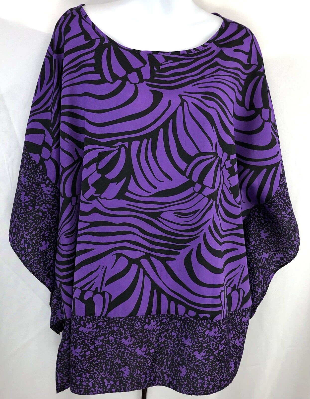 Beverly Drive kimono top 3X purple blk Geo animal print Dolman flowy batwing